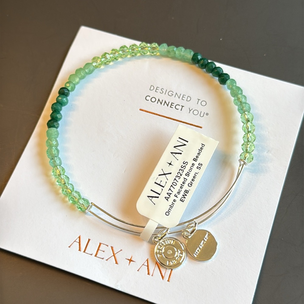 Alex and Ani Ombre Faceted Green Stone Beaded Charm Bangle